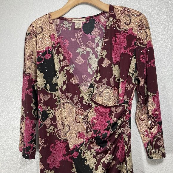 Y2K Top L Dark Paisley Floral Fairy Whimsigoth V-neck Faux Wrap Sparkle Dots - Picture 2 of 13